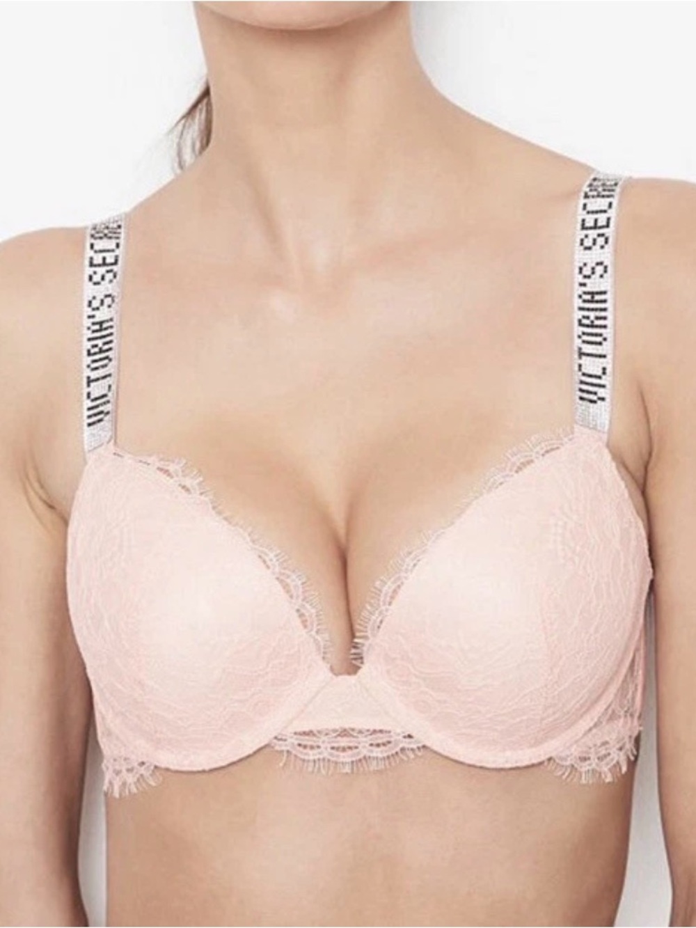 Victorias Secret Very Sexy Shine Push Up Bra Rhinestone Size 38C Light Pink